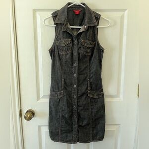 Guess Black Button-Up Denim Mini Dress